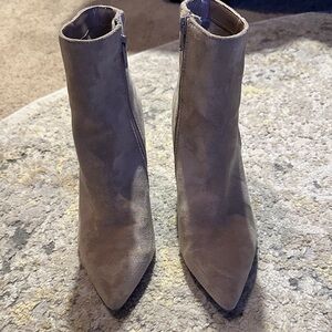 a new day Elegant Tan Suede Ankle Boots Size: 6- 3.5” tapered heel